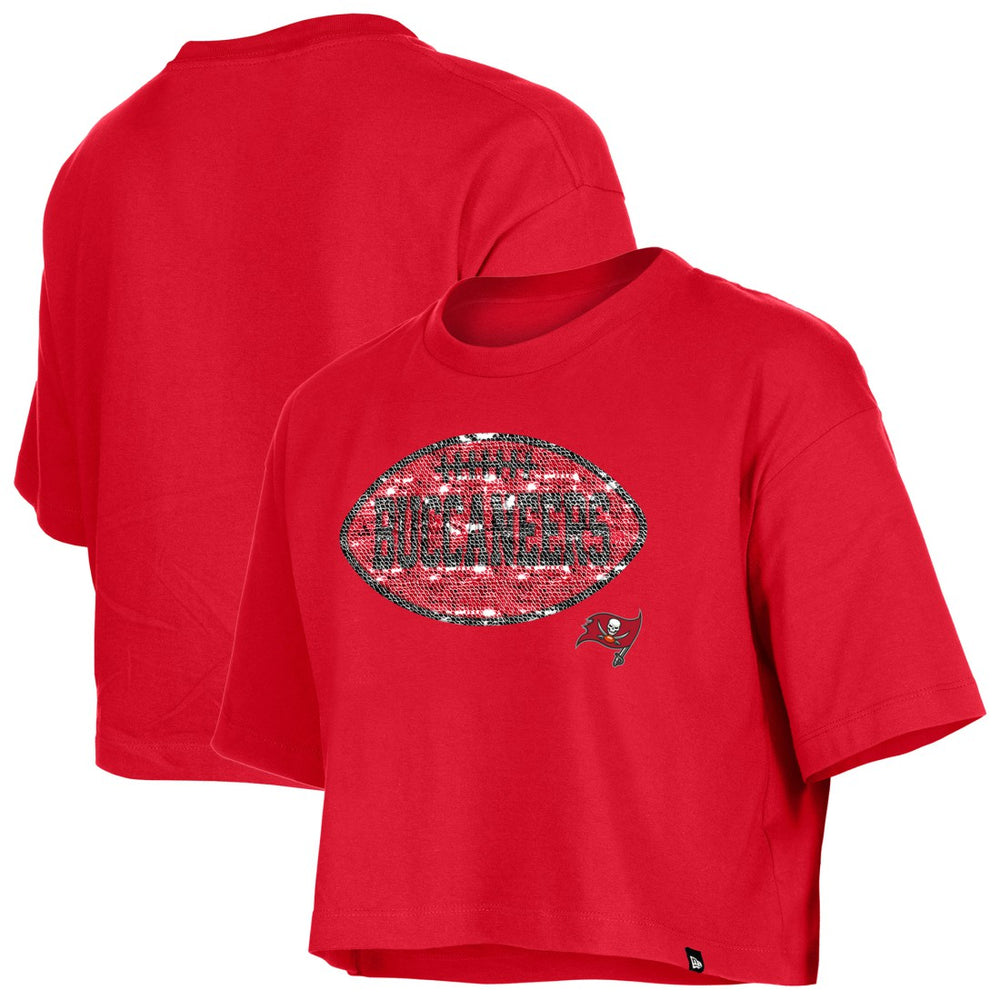 Tampa Bay Buccaneers New Era Girl's Flip Sequin Boxy T-Shirt Red | NFL
