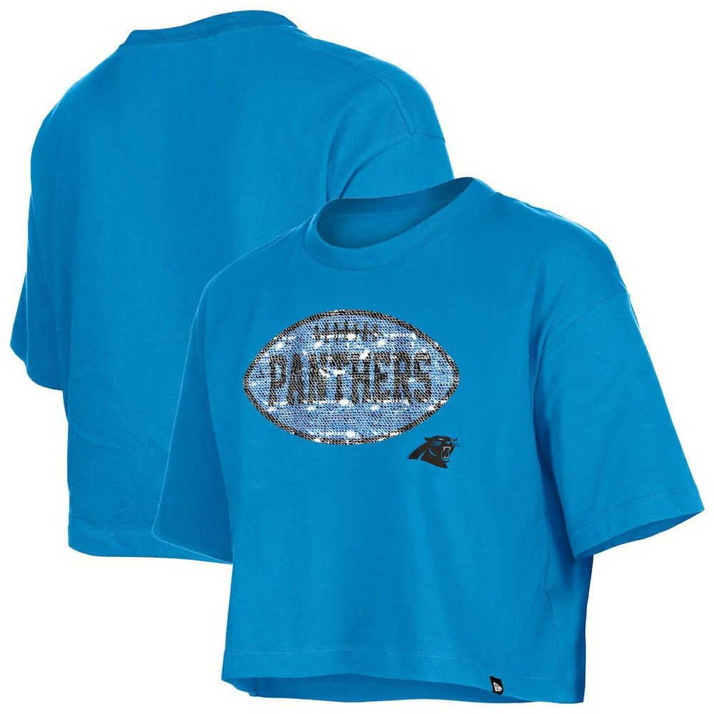 Carolina Panthers New Era Girl's Flip Sequin Boxy T-Shirt Blue | NFL