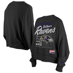 Baltimore Ravens New Era Women's Oversized Throwback Mineral Wash Crew Neck Sweatshirt Black | NFL