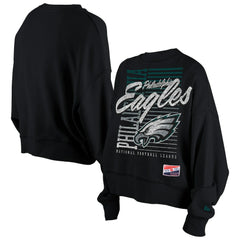 Philadelphia Eagles New Era Women's Oversized Throwback Mineral Wash Crew Neck Sweatshirt Black | NFL