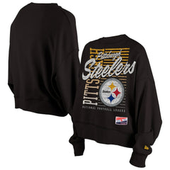 Pittsburgh Steelers New Era Women's Oversized Throwback Mineral Wash Crew Neck Sweatshirt Black | NFL