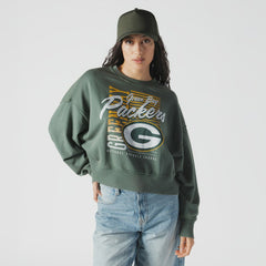 Green Bay Packers New Era Women's Oversized Throwback Mineral Wash Crew Neck Sweatshirt Green | NFL