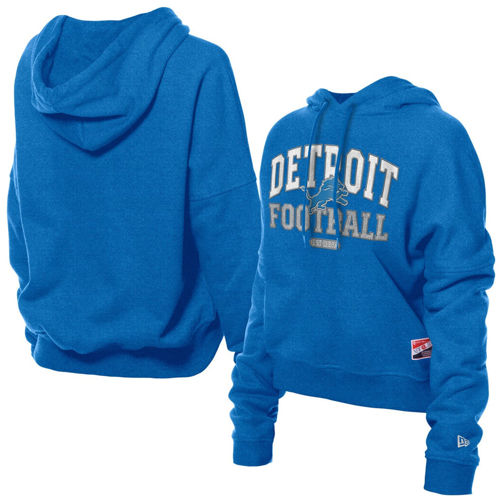 Detroit Lions New Era Women's Throwback Boxy Hoodie Sweatshirt Blue | NFL