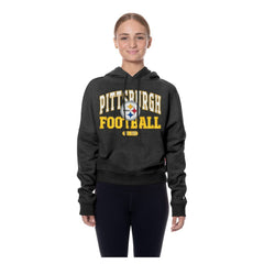 Pittsburgh Steelers New Era Women's Throwback Boxy Hoodie Sweatshirt Black | NFL