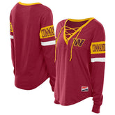 Washington Commanders New Era Women's Throwback Lace-Up Long-Sleeve T-Shirt Burgundy | NFL