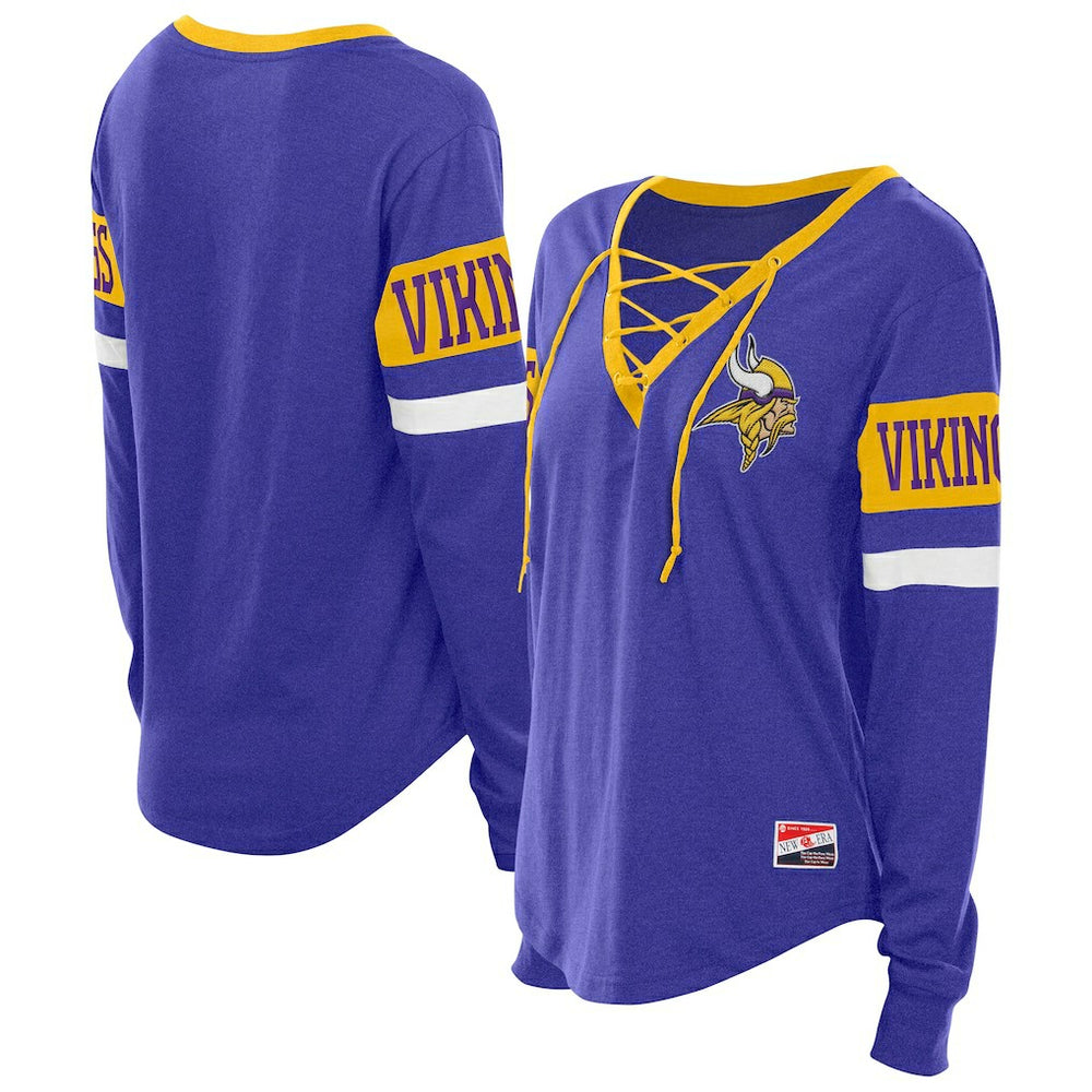 Minnesota Vikings New Era Women's Throwback Lace-Up Long-Sleeve T-Shirt Purple | NFL