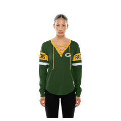 Green Bay Packers New Era Women's Throwback Lace-Up Long-Sleeve T-Shirt Green | NFL