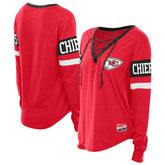 Kansas City Chiefs New Era Women's Throwback Lace-Up Long-Sleeve T-Shirt Red | NFL