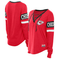 Kansas City Chiefs New Era Women's Throwback Lace-Up Long-Sleeve T-Shirt Red | NFL