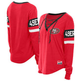 San Francisco 49ers New Era Women's Throwback Lace-Up Long-Sleeve T-Shirt Scarlet | NFL
