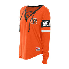 Cincinnati Bengals New Era Women's Throwback Lace-Up Long-Sleeve T-Shirt Orange | NFL