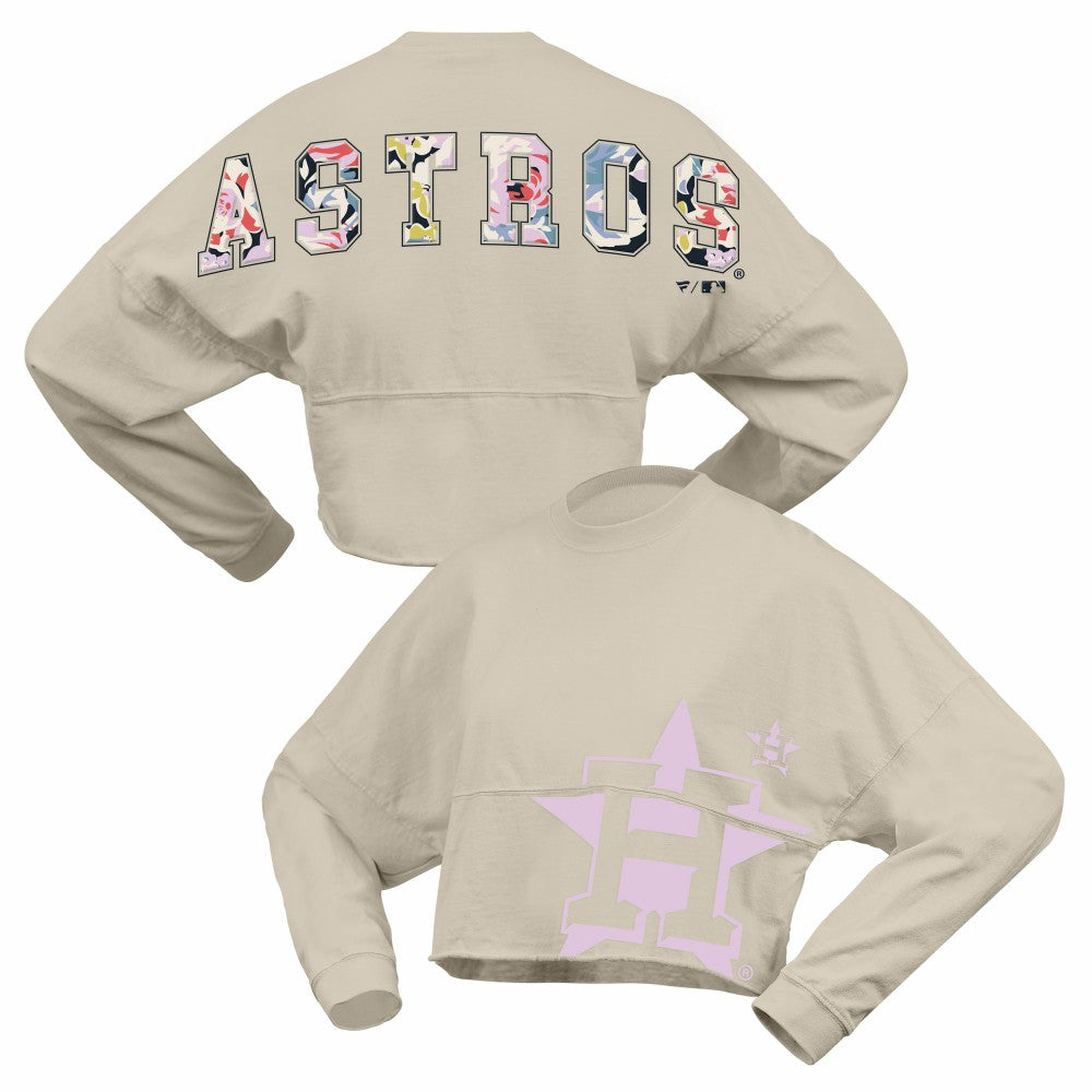 Houston Astros Fanatics Women's Floral Preppy Cropped Long Sleeve T-Shirt - MLB