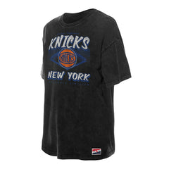 New York Knicks Women's Throwback Mineral Wash Oversized T-Shirt Black - NBA