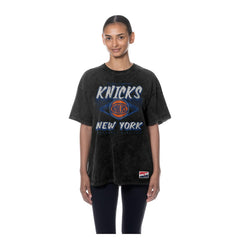 New York Knicks Women's Throwback Mineral Wash Oversized T-Shirt Black - NBA