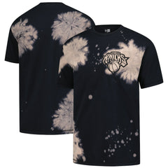New York Knicks Injection Bleached Out Raw Edge Oversized T-Shirt Black - NBA
