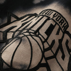 New York Knicks Injection Bleached Out Raw Edge Oversized T-Shirt Black - NBA