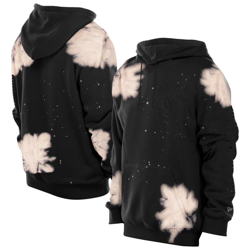 New York Knicks Injection Bleached Out Raw Edge Hoodie Black - NBA