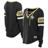 New Orleans Saints New Era Women's Plus Size Throwback Lace-Up Long Sleeve T-Shirt Black | NFL