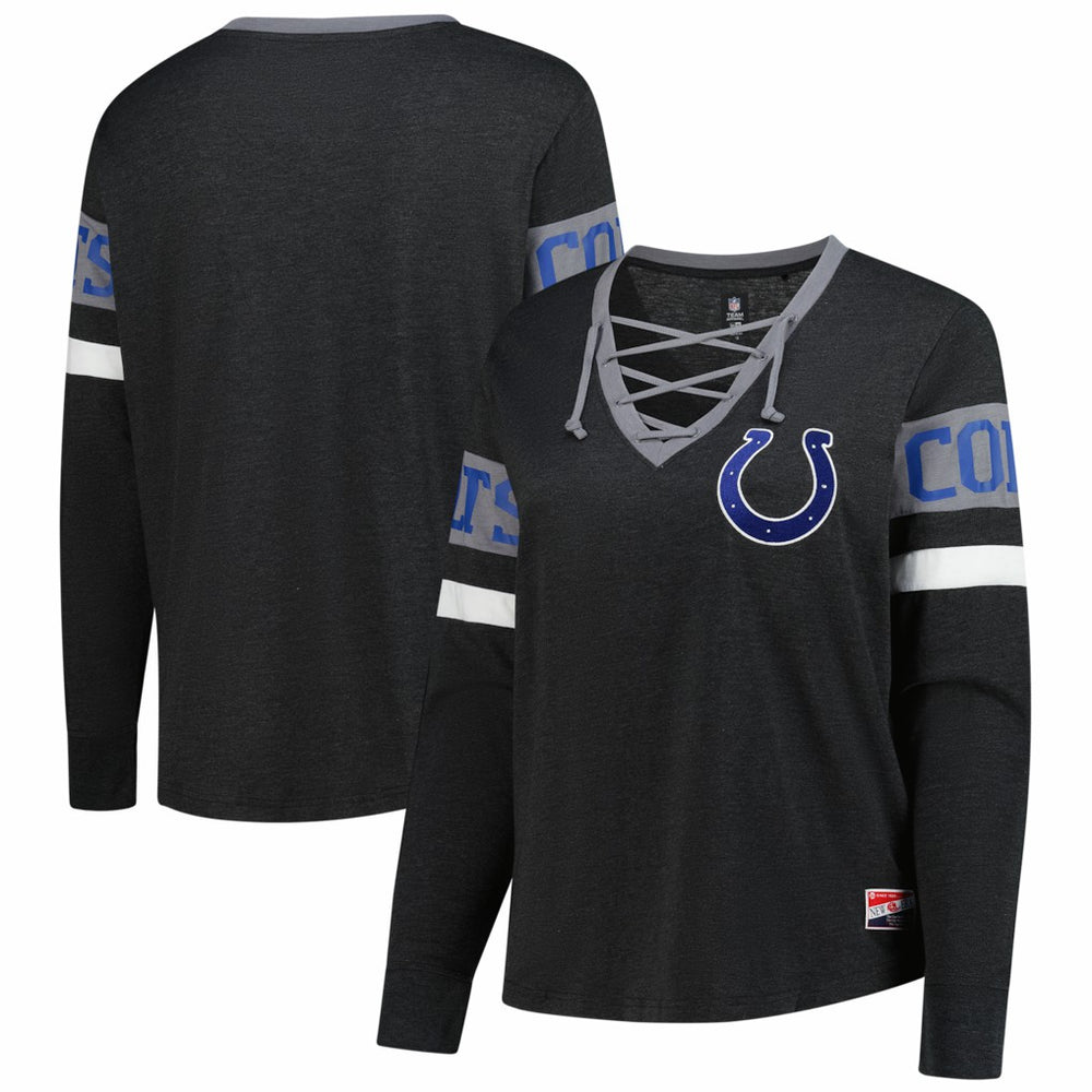 Indianapolis Colts New Era Women's Plus Size Throwback Lace-Up Long Sleeve T-Shirt Black | NFL