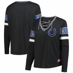 Indianapolis Colts New Era Women's Plus Size Throwback Lace-Up Long Sleeve T-Shirt Black | NFL