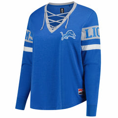 Detroit Lions New Era Women's Plus Size Throwback Lace-Up Long Sleeve T-Shirt Blue | NFL