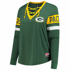 Green Bay Packers New Era Women's Plus Size Throwback Lace-Up Long Sleeve T-Shirt Green | NFL