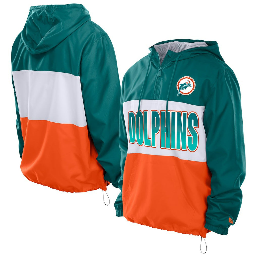 Miami Dolphins New Era Ripstop Quarter-Zip Hooded Windbreaker Aqua | NFL