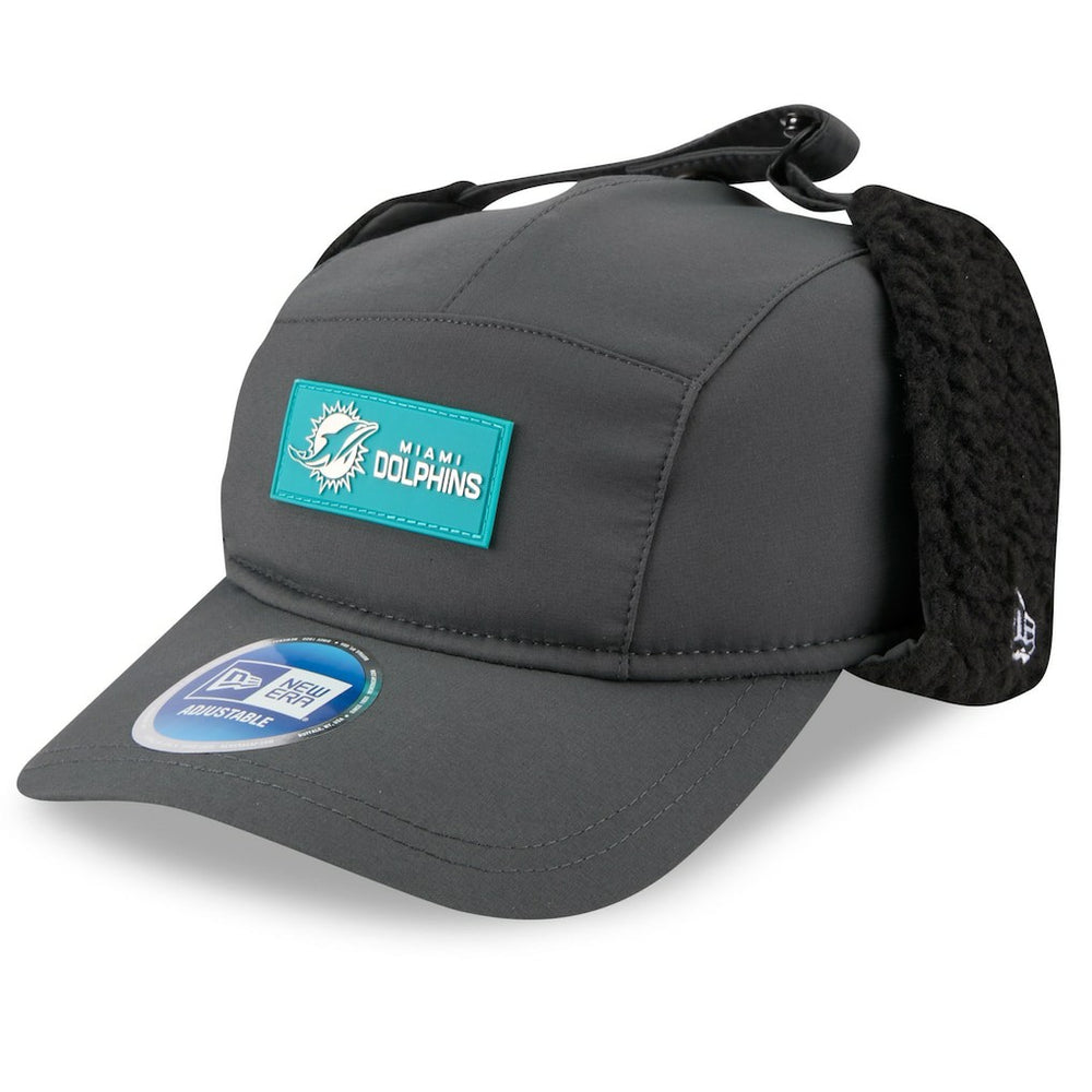 Miami Dolphins New Era 2025 Sideline Cold Weather Runner Dog Ear Adjustable Hat Charcoal | NFL