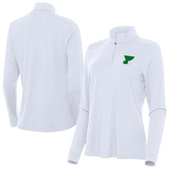 St. Louis Blues Antigua Women's St. Patrick's Day Intent Quarter-Zip Performance Pullover - White - NHL
