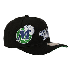 Dallas Mavericks Busted Logo Wordmark Wrap Around Pro Pinch Adjustable Hat Black - NBA
