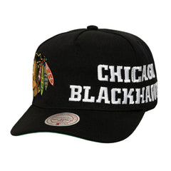 Chicago Blackhawks Mitchell & Ness Busted Logo Wordmark Wrap Around Pro Pinch Adjustable Hat - Black - NHL