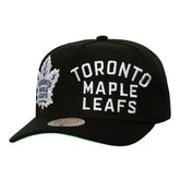 Toronto Maple Leafs Mitchell & Ness Busted Logo Wordmark Wrap-Around Pro Pinch Adjustable Hat - Black - NHL
