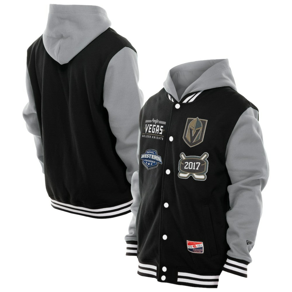 Vegas Golden Knights New Era Full-Snap Fleece Hoodie Jacket - Black/Grey - NHL