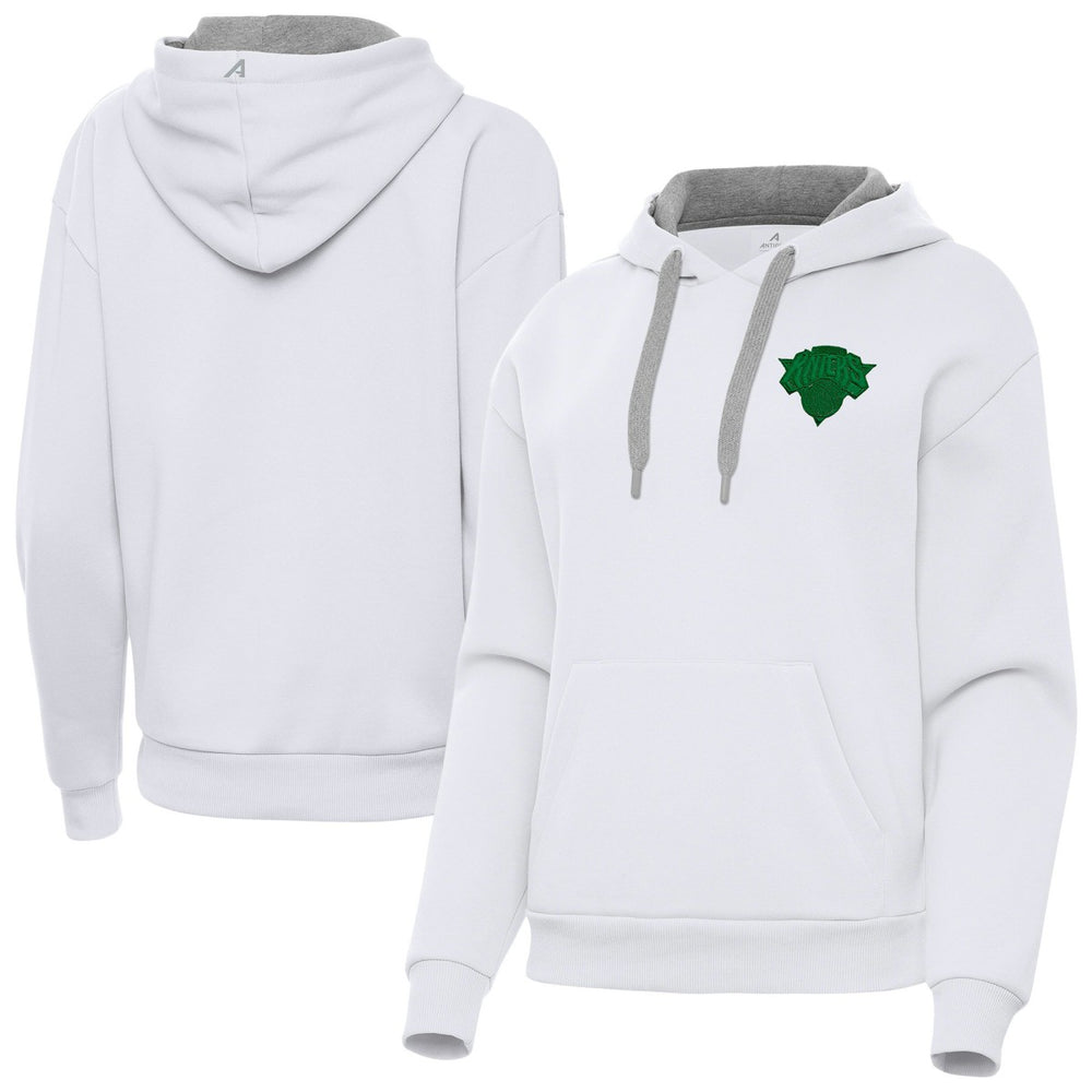 New York Knicks Antigua Women's St. Patrick's Day Victory Pullover Hoodie White - NBA