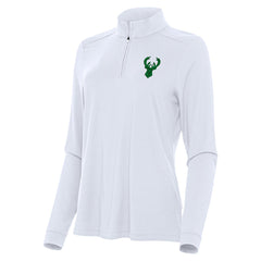 Milwaukee Bucks Antigua Women's St. Patrick's Day Intent Quarter-Zip Top White - NBA