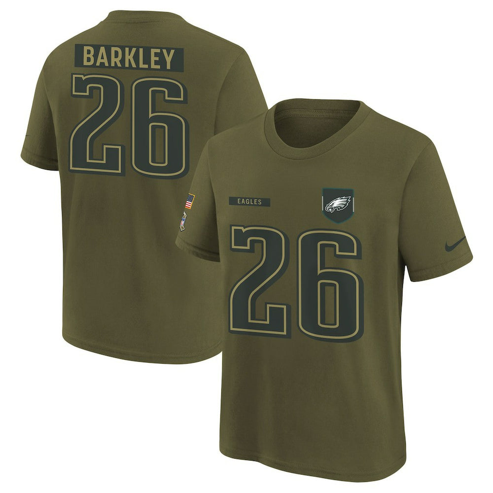 Saquon Barkley Philadelphia Eagles Youth 2025 Salute to Service Name & Number T-Shirt Olive | Nike for Sale