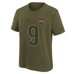 Joe Burrow Cincinnati Bengals Youth 2025 Salute to Service Name & Number T-Shirt Olive | Nike for Sale