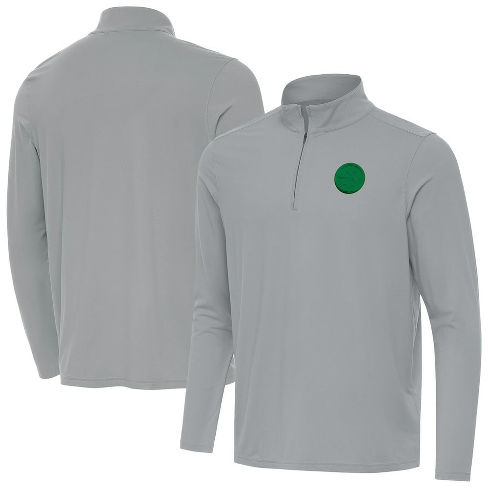 Pittsburgh Steelers Antigua St Patrick Day Intent Quarter-Zip Pullover Top Gray | NFL