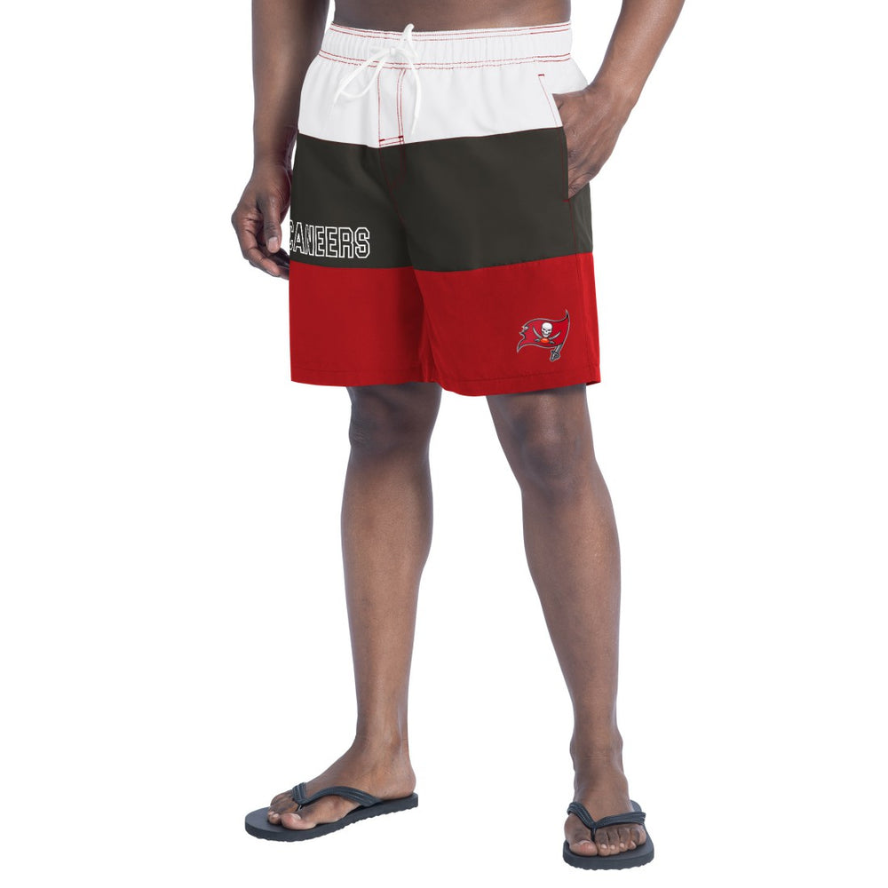 Tampa Bay Buccaneers G-III Sports by Carl Banks Sunrise Volley Swim Shorts Red/Pewter | NFL