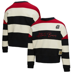 Atlanta Braves Mitchell & Ness Women's Cooperstown Collection Blocked Fleece Pullover Sweatshirt- Red/Black Pullover - MLB