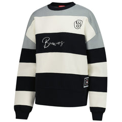 Milwaukee Brewers Mitchell & Ness Women's Cooperstown Collection Blocked Fleece Pullover Sweatshirt- Gray/Black Pullover - MLB