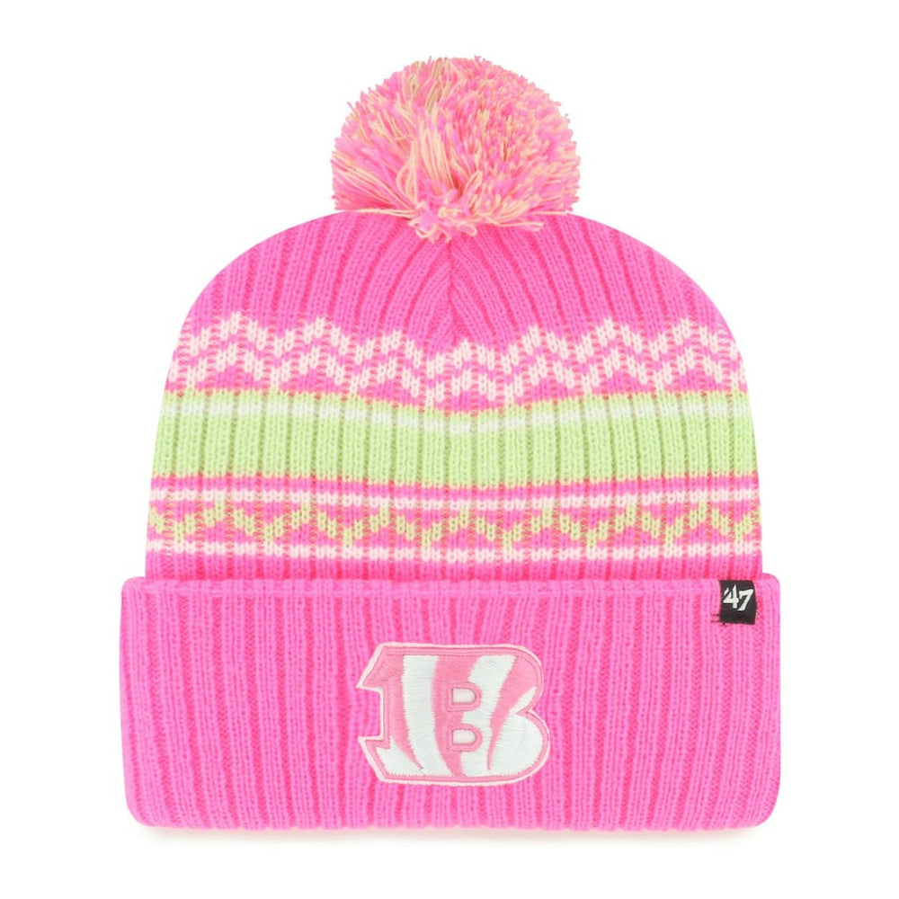 Cincinnati Bengals '47 Girls Youth Polar Vortex Cuffed Knit Hat with Pom Pink | 47 brand