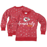 Kansas City Chiefs Wes & Willy Girls Youth Shimmer Star Reverse Fleece Pullover Sweatshirt Red | NFL