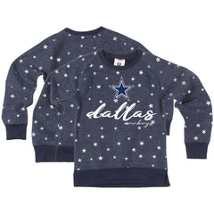 Dallas Cowboys Wes & Willy Girls Youth Shimmer Star Reverse Fleece Pullover Sweatshirt Navy | NFL
