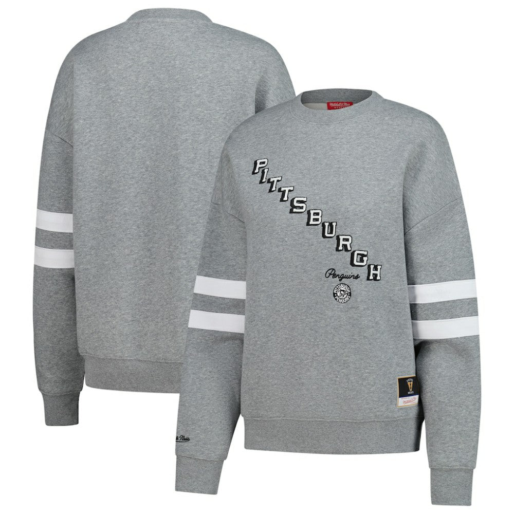 Pittsburgh Penguins Mitchell & Ness Women's Logo Lightweight Pullover Sweatshirt - Heather Gray - NHL