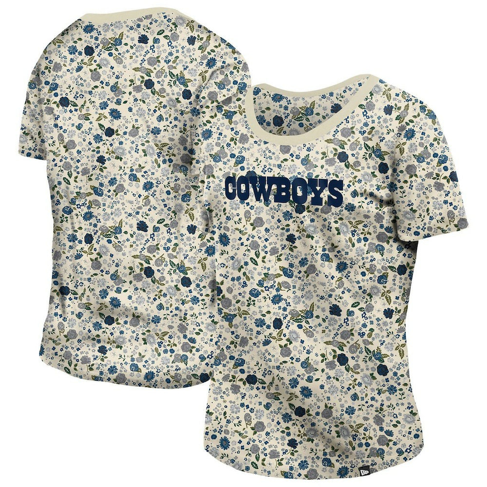 Dallas Cowboys New Era Women's Glam Game Floral Scoop Neck T-Shirt Cream | NFL