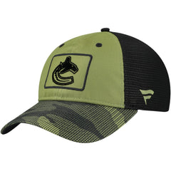 Vancouver Canucks Fanatics Military Appreciation Trucker Adjustable Hat - Olive - NHL
