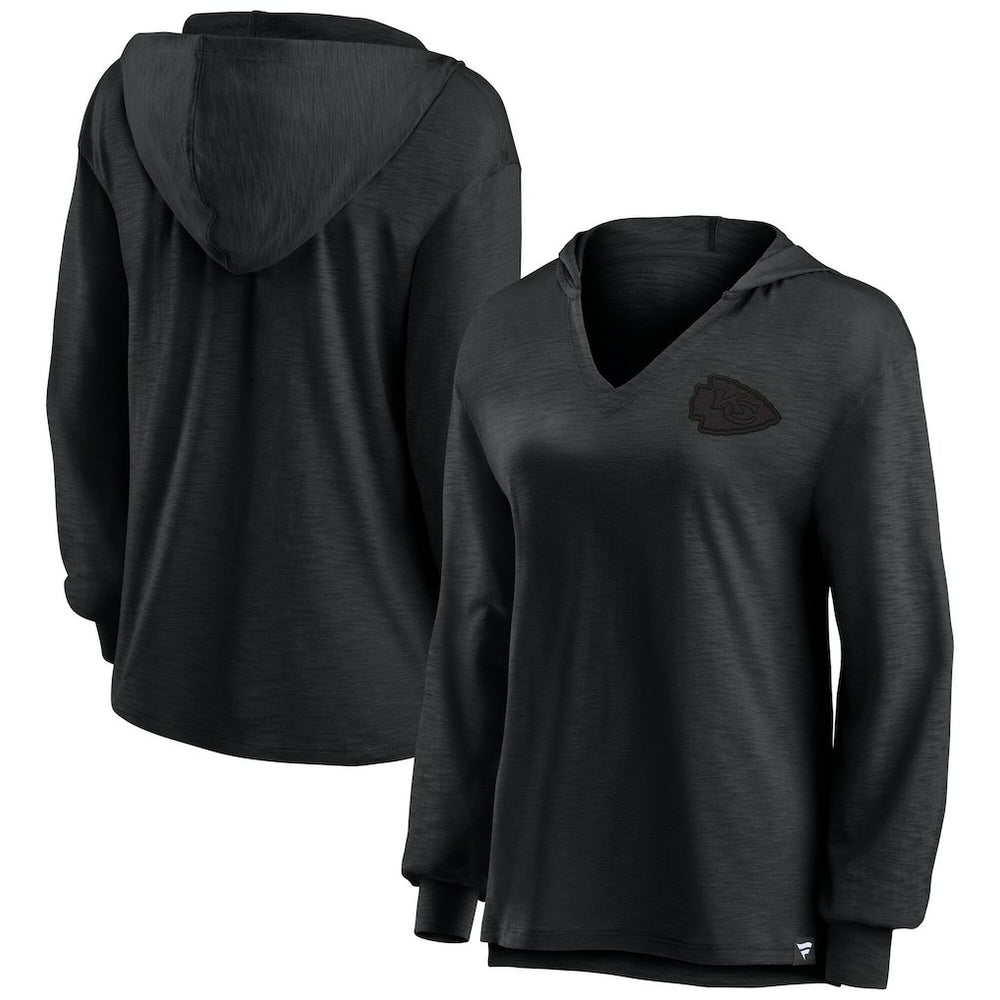 Kansas City Chiefs Women's Blackout Slub Hoodie V-Neck Long Sleeve T-Shirt | Fanatics