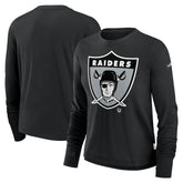 Las Vegas Raiders Women's Large Logo Cropped Long Sleeve Fashion T-Shirt Black | Nike for Sale