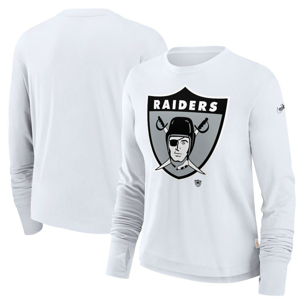 Las Vegas Raiders Women's Large Logo Cropped Long Sleeve Fashion T-Shirt White | Nike for Sale